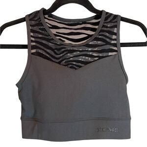 Stronger Gray Sports Bra with Zebra Print